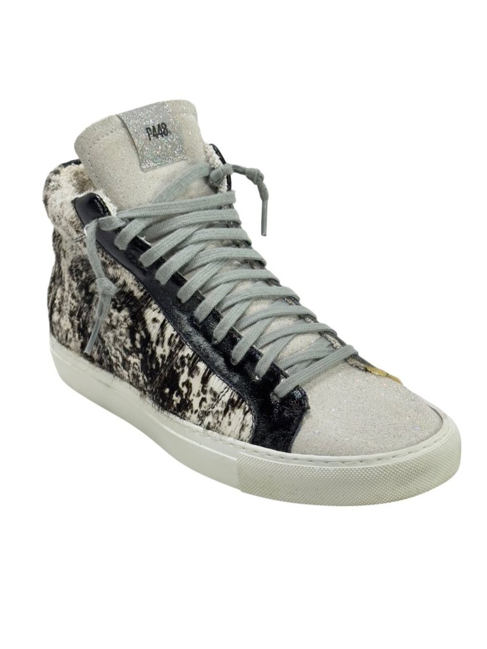 P448 High-Top Sneakers Womens Suede Leather Cow Print Casual Size 39/8.5